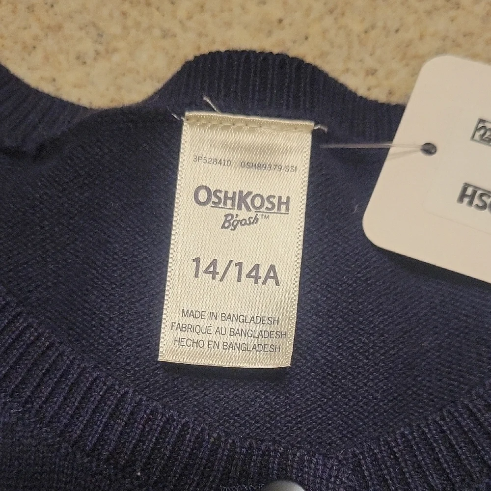 OshKosh B'gosh Blue Cardigan Sweater Classic Knit SIZE 14 NWT